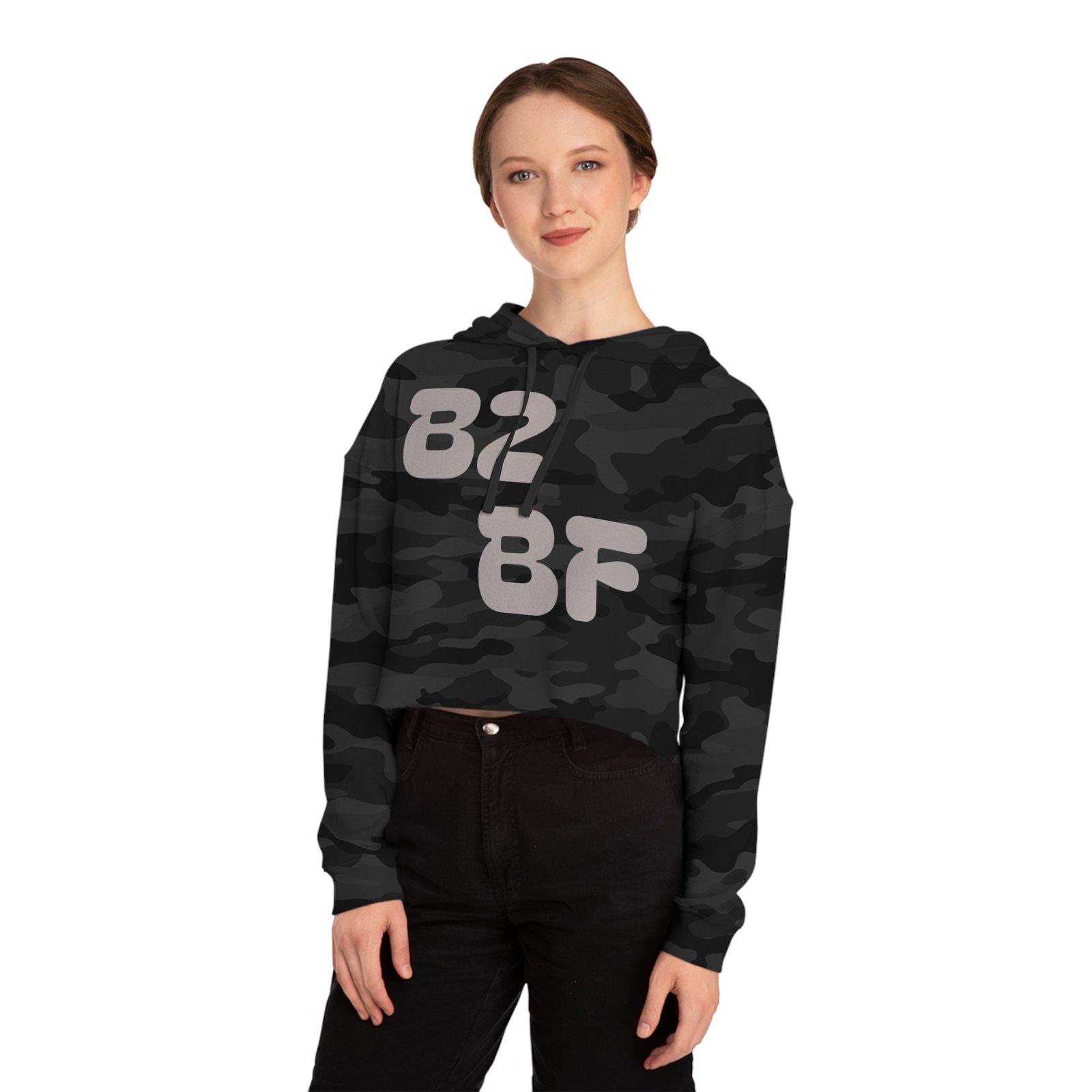 Cropped Hoodie — Camo “82 8F” Front & “Greatness Is Made!” Back