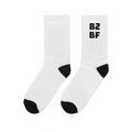B2BF Logo Crew Socks — White Padded Athletic Socks with Black Heel/Toe